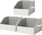 StorageWorks Closet Storage Bins, Trapezoid Organizer Box for Shelves, Fabric Clothes Bin, Foldable Organizing Baskets with Handles, Small, 3-Pack, Mixing of Beige, White & Ivory