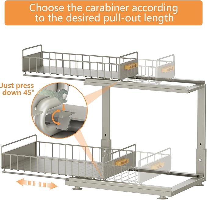 Under Sink Organizer, High Adjustable 2 Tier Under Kitchen Sink Organizer, Multi-Purpose Storage Shelf for Kitchen Bathroom Cabinet, Gray