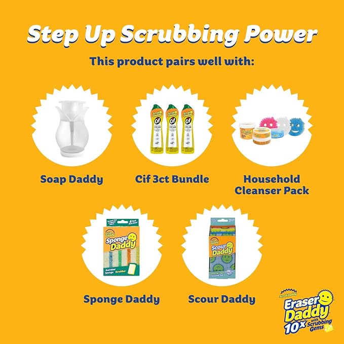 Scrub Daddy Eraser Daddy XL - Large Melamine Foam Sponges for Cleaning - Dual-Sided White Eraser Sponges for Wall Cleaning - Removes Dirt & Scuffs - Water-Activated (18 Count)