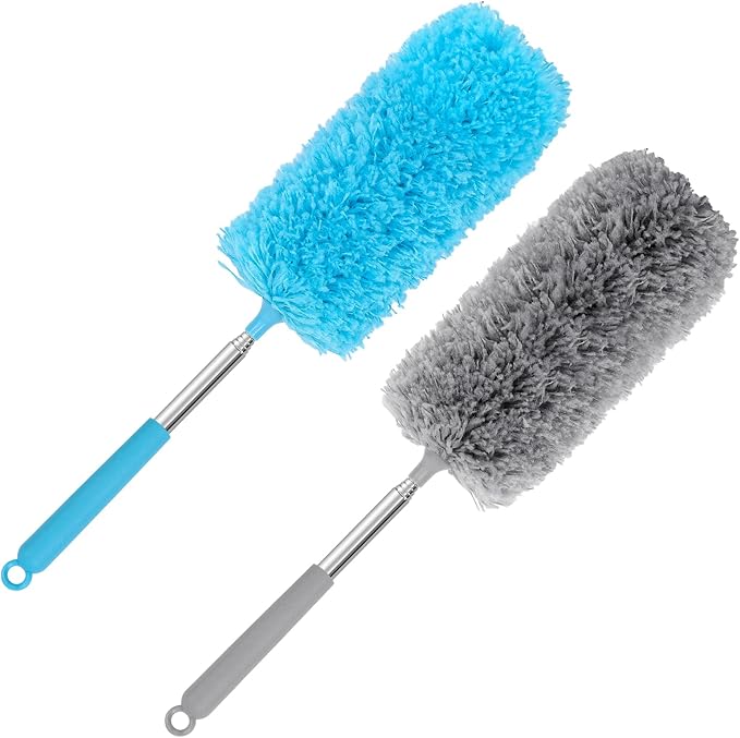 Mini Microfiber Duster for Cleaning, Hand Duster with Extension Pole, Washable Small Duster for Car Interior, Office, Furniture