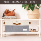 1 Pack Shoe Organizer for Closet, Adjustable Shoe Box Storage Containers, Large Foldable Shoe Bins with Clear Cover, Space Saving Shoes Holder with 4 Handles, Fits 12-24 Pairs, Beige
