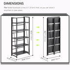 4NM No Assembly Folding Bookshelf, 5-Shelf 62.2" H Collapsible Foldable Bookcase Storage for Small Spaces, All Black