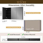 TETOTE 48 x 32 Bathroom Vanity Mirror Cabinet with Tempered Beveled Mirror Black Medicine Cabinet Aluminum Cabinet DTC Hinges, Stepless Adjustable Shelves, Recessed/Surface-Mounted