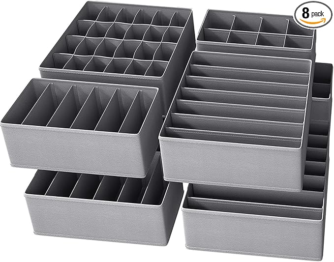 8 Pack Dresser Drawer Organizer Clothes Underwear Sock Storage Drawer Dividers Grey Foldable Closet Organizer Storage Box