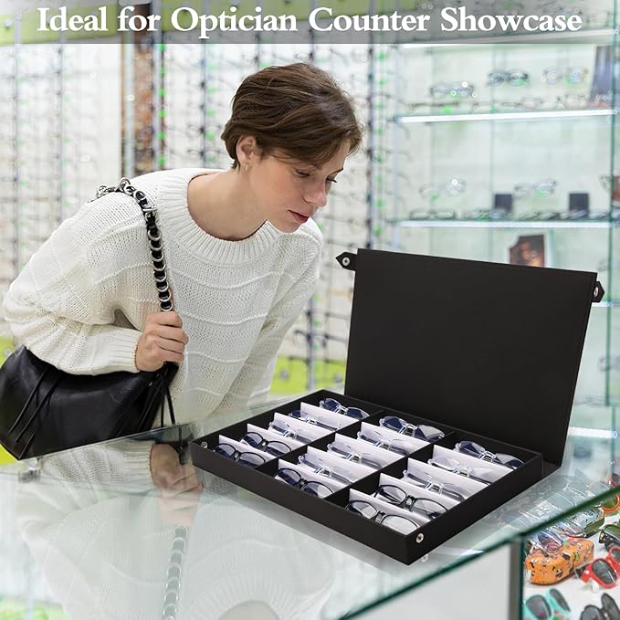 15-Slot Eyeglass Case Organizer - Large Capacity Storage for Prescription Glasses & Eyeglasses, Great for Retail & Home Use