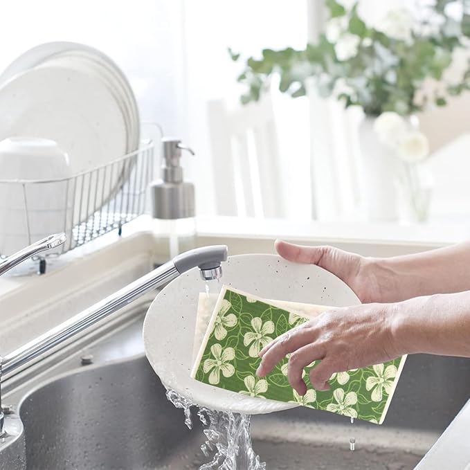 6 - Pack Swedish Kitchen Dish Cloths - Reusable Paper Towels for Counters & Dishes - Eco Friendly Cellulose Sponge Cloth - Assorted (Botany)