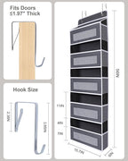 Over The Door Organizer 44LB Capacity with 5 Large Pockets & 10 Mesh Side Pockets, Clear Window Anti-Tilt Hanging Storage for Nursery, Bathroom, Pantry - Dark Grey, 1 Pack