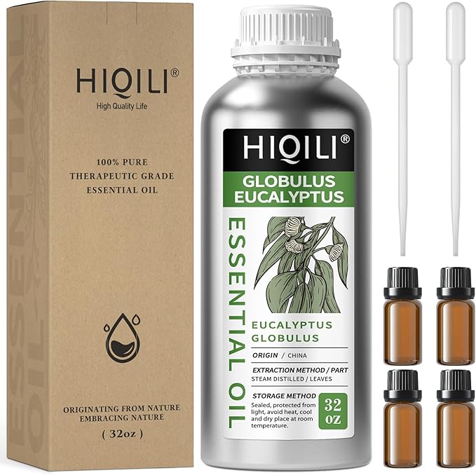 HIQILI Eucalyptus Essential Oil for Spray, Diffuser & Skin, 100% Pure Undiluted - 32 Fl Oz