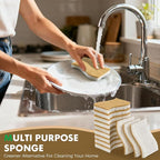 COBETE 12 Pack Natural Biodegradable Kitchen Non Scratch Sponges,Compostable Plant Based Coconut Cellulose Sponge,Eco Friendly Reusable Dish Scrubber Sponge for Pots, Pans & Household Cleaning