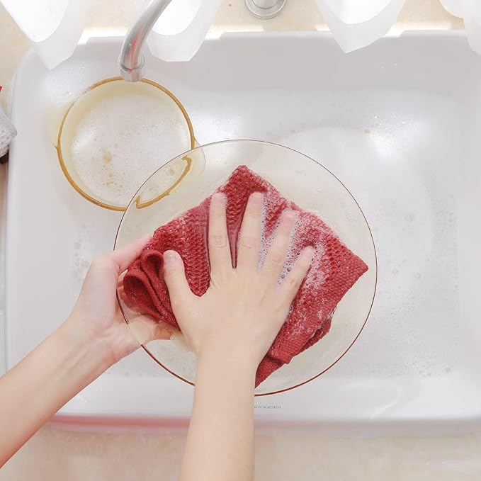 Homaxy 100% Cotton Waffle Weave Kitchen Dish Cloths, Ultra Soft Absorbent Quick Drying Dish Towels, 12 x 12 Inches, 12-Pack, Brick Red