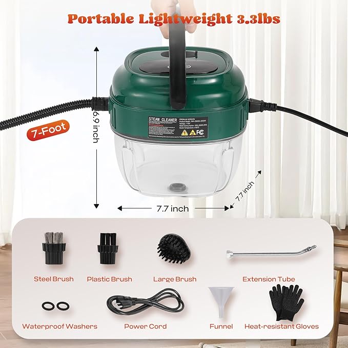 Moongiantgo Handheld Steam Cleaner 2500W High Pressure 1.5L Steamer for Cleaning, Portable Steam Cleaner for Home Kitchen Bathroom, Steam Cleaner for Car Detailing Grout Tile (Army Green)