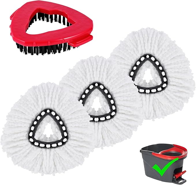 Mop Replacement Head for O Cedar Spin Mop 1 Tank System, 4 Head with 3 Mop Replace Head & One Scrub Brush Head,Microfiber Spin Mop Refills and Floor Scrubber Mop Replace