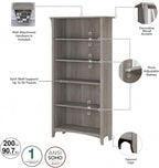 Bush Furniture Salinas 5 Shelf Bookcase in Driftwood Gray, Tall Bookshelf, Large Book Shelf for Living Room, Home Office, or Entryway