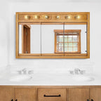 Design House Richland Medicine Cabinet with 6 Lights, Fully Assembled, Wall Mounted, 3 Mirrored Doors, Wood Frame, Oak Finish, 48 in x 5 in x 30 in, 530626-NOK