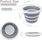 2 Pack Collapsible Bucket, 2.6 Gallon (10L) - Foldable Mop Bucket for House Cleaning, Car Washing, Camping - Portable Water Pail for Outdoor, RV, Travel (Grey, Round)