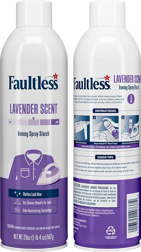 Laundry Starch Spray, Faultless Lavender Aerosol Starch 20 oz Cans for a Smooth Iron Glide on Clothes & Fabric Even Spray, Easy Iron Glide, No Reside (Pack of 4)