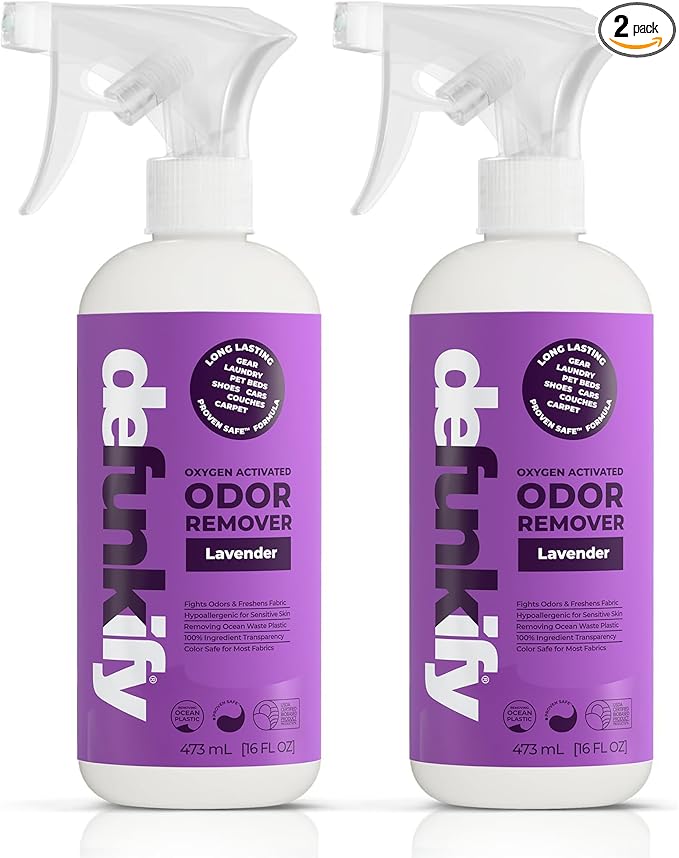 Odor Remover Spray, 32oz. 'Lavender' Essential Oil Shoe Deodorizer, Odor Eliminator for Strong Odors on Activewear. ProvenSafe™ Fabric Freshener Spray, Deodorizer for Kids & Sensitive Gear
