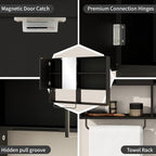 Wooden Bathroom Organizers, Over The Toilet Storage Cabinet with 2 Doors, Adjustable Shelves & Towel Bar, Wall Mounted Medicine Cabinet for Laundry with Mirror, Black