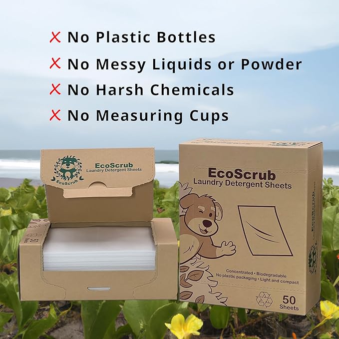 Laundry Detergent Sheets, 100 loads (50 sheets) - Eco friendly, liquid free, certified biodegradable, ultra premium concentrated detergent sheets - travel friendly
