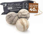 Fluff Ewes Wool Dryer Balls 3 Pack Premium New Zealand Wool Laundry Balls for Dryer, No Static Dryer Balls Laundry Reusable Cute, XL Wool Dryer Balls Cute, Baby Dryer Balls for Dryers - Marble