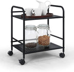 SunnyPoint 2-Tier Metal Rolling Utility Cart – Mobile Storage Shelf with Caster Wheels – Small Space Organizer for Home, Office, Bedroom, Kitchen (BLK)