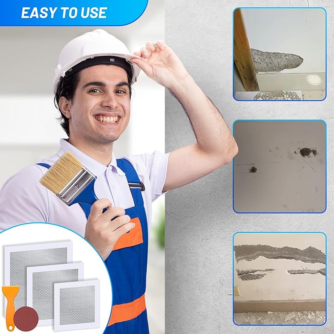 Ranekie 14 Pack Drywall Repairs Patch, 4/6/8 Inch Drywall Repair Kit with Extended Self-Adhesive Mesh,Large Hole Patch Repair for Drywall,Heavy Duty Dry Wall Hole Repair Patch