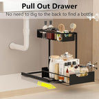 Under Kitchen Sink Organizers and Storage Pull Out 2 Tier Metal Bathroom Cabinet Organizer (White, 1 Pack)