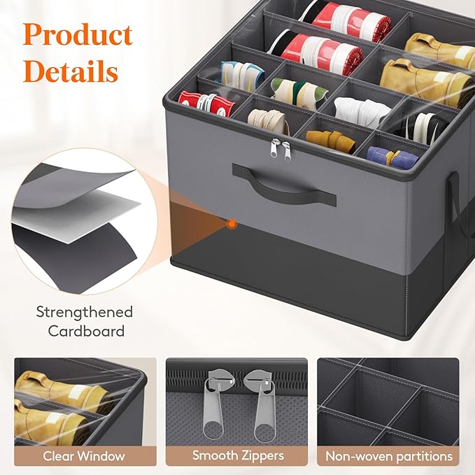 Lifewit 6 Pack Shoe Storage Organizer for Closet, Large Shoe Box Storage Containers with Clear Cover, Foldable Storage Bins Fit for Boots Fits 72-96 Pairs (Each 12-16 Pairs) Gray and Black