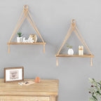 Mkono Macrame Hanging Shelves Boho Wall Decor Set of 2 Rustic Wood Floating Storage Shelf for Bedroom Bathroom Living Room Nursery Dorm Room, Display Shelving for Hanging Plants Photos