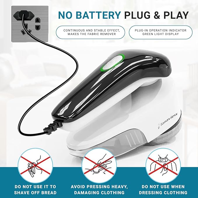 Power Corded Electric Fabric Shaver, No Battery, Pilling & Fuzz Remover for Clothes, Furniture, Couch, Sweaters - 6 Leaf Blades - Portable Defuzzer, Depiller with Stainless-Steel Blades