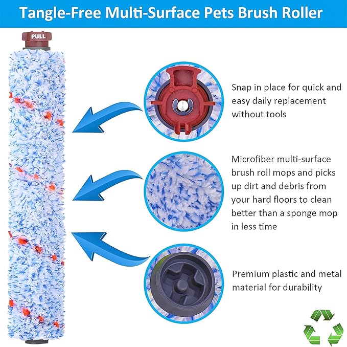 for Bissell CrossWave Vacuum Cleaner Replacement Parts 2 Pack 1868 Bissell CrossWave Multi-Surface Brush Rolls Tangle-Free+ 2 Pack 1866 Replacement Vacuum Filters Part 1608683 1608684 1613568