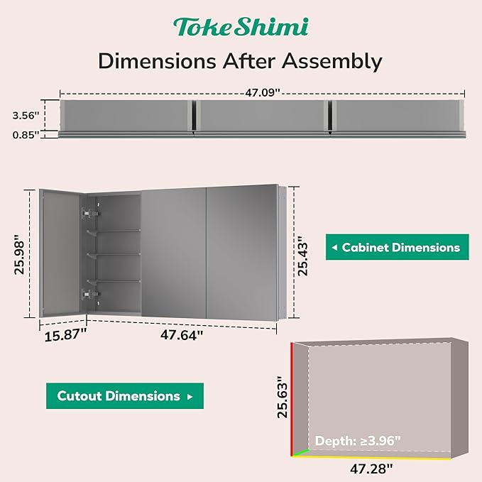 TokeShimi 48x26 Recessed Medicine Cabinet with Mirror Aluminum, Silver Tempered Frameless Bathroom Mirror with Storage Adjustable, White Wall Mounted Medicine Cabinet for Bathroom Farmhouse