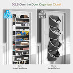 Over The Door Organizer Closet,6 Bins 12 Side Pockets,Hanging Organizer,Anti Tilt 50 lbs Load Organizers and Storage with Clear Window for Bedroom,Nursery,Rv,Bathroom,Camper(Black)