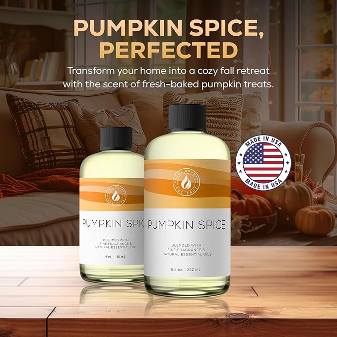 Aroma Country Pumpkin Spice Diffuser Oil - Luxury Essential Oils for Diffuser Refill & Air Freshener Room Spray, Long-Lasting, Natural Home Fragrance for Diffusers & Machines (8.5 Fl Oz)