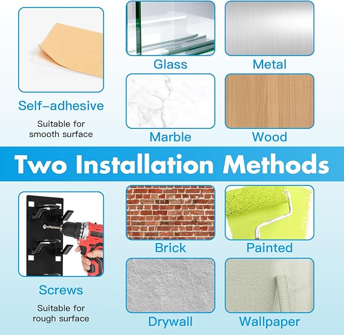 2 Pack Hat Organizer for Baseball Caps,Hat Rack for Wall with Strong Adhesive Hold up to 18 Hats，Over The Door Organizer for Closet Door and Bedroom (Black)