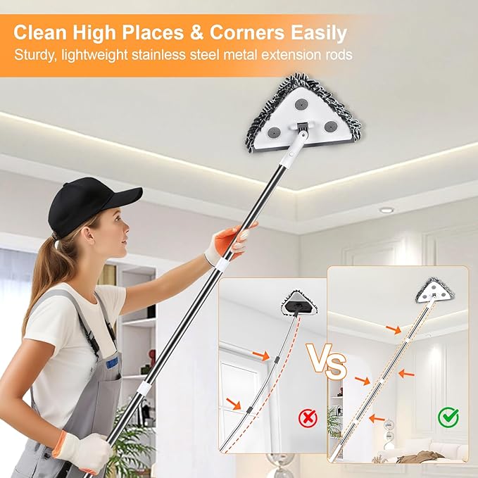 MUEE Window Cleaning kit, 3 in 1 Adjustable Window Washing Squeegee Kit with Extension Pole, Squeegee Window Cleaner Tool with 6 Replacement Pads, Wall Washer Cleaning Tool for Walls/Glass/Window