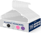 White Standard Plastic Hangers, Mega Pack,150 Pieces Hangers for Clothes, Durable Tubular Hanger Slip Design Cloth Hanger Set with 2 Integrated Strap Hook Design