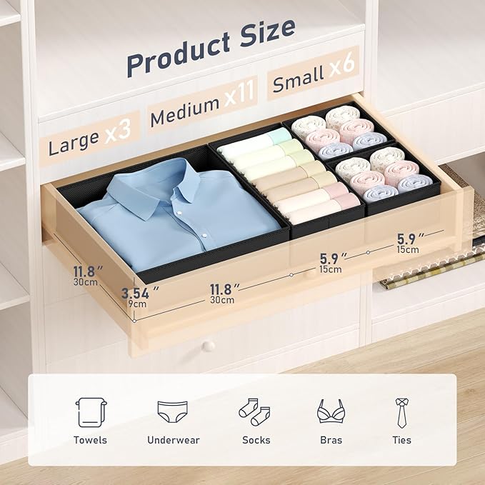 DIMJ Drawer Organizer Clothes Storage - 20 Pack Baby Dresser Organizer for Nursery, Foldable Closet Drawer Organizer Bins for Bedroom Organization, Fabric Storage Dividers for Socks, Underwears, Bras