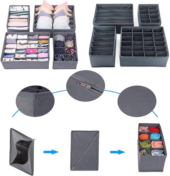 Dresser Drawer Organizer 8 Pack Clothes Underwear Sock Storage Beige and Brown Drawer Dividers Grey Foldable Closet Organizer Storage Box Dresser Drawer Organizers