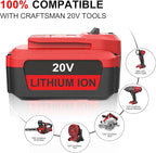 2Pack 20V 6.0Ah Lithium Battery Replacement for Craftsman CMCB202 CMCB204 CMCB0206 and CMCB104 Charger Replacement for Craftsman Compatible with V20 Tools