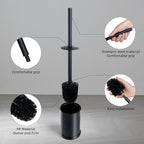 Toilet Bowl Brush and Holder Long Handle Toilet Brush for Bathroom Toilet Scrubbing Brush with Stainless Steel Base for Domestic Deep Cleaning Under Rims (Black 1)