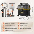 VEVOR Shop Vac Wet and Dry Vacuum Cleaner 4 Gallon 5 Peak HP - Powerful Suction with Blower Function & Attachments 3-in-1 Crevice Nozzle - Perfect for Car Carpet Debris Pet Hair Black/Yellow