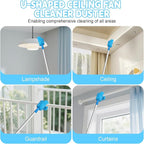 Eunice 13-49.7 Inches Ceiling Fan Duster with Extension Pole, U-Shape and Coral Fleece Heads Adjustable and Removable Fan Cleaner Blade for High Ceiling, Window Door Furniture (Blue)