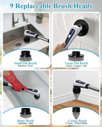 Electric Spin Scrubber, Rocfinity Cordless Cleaning Brush with 9 Brush Heads, 3 Adjustable Speeds and Extension Handle for Bathtub, Kitchen, Window,Full-Body IPX7 Waterproof Bathroom Cleaner Brush