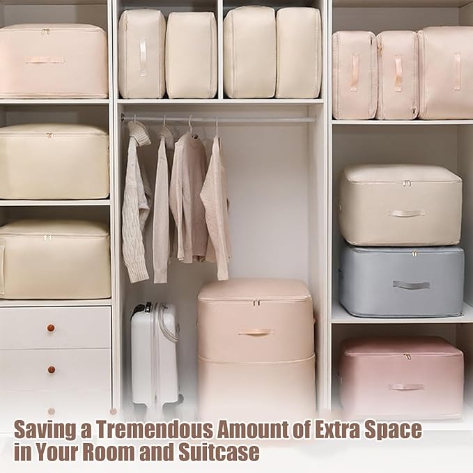 Ultra Space Saving Self Compression Organizer, Upgraded Space Saving Self Compression Organizer Space Bags, Premium Comforter Packaging Cube Bedding Storage Bag (Light Grey, X-Large 54×42×60cm)