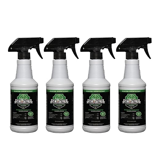 SNiPER Hospital Disinfectant, Odor Eliminator & All-Purpose Cleaner, 16 Ounce Spray, 4-Pack