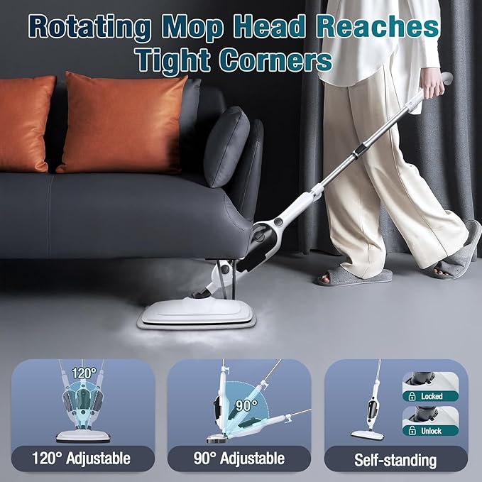 Steam Mop - 11-in-1 Steam Cleaner for Home with 15.2 OZ Water Tank & 23FT Power Cord, Detachable Steam Mops for Floor Cleaning MultiPurpose Steamer for Hardwood, Tile, Furniture with 11 Accessories