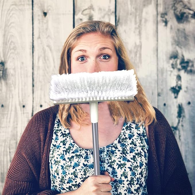 Floor Scrub Brush and Grout Brush Set with Long Handle, Heavy Duty Grout Cleaner Brush with Stiff Bristle for Tile, Corner, Carpet, Garage, Deck, Shower Floor (2 Pack Brush Head)