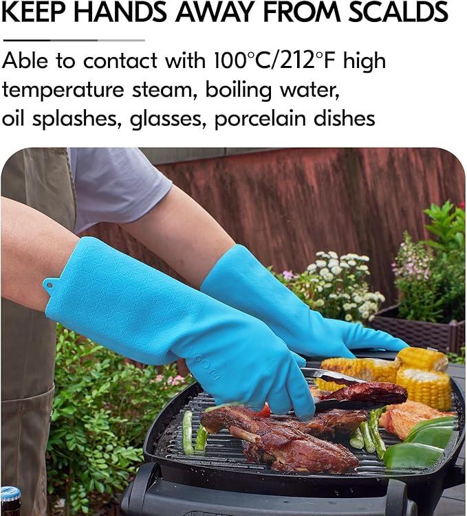 Vgo... 1 Pair Household Cleaning Gloves Infused with Rresh Rich Aromas, Lined Dishwashing Gloves,Long Sleeves Kitchen, Bathroom Cleaning, Gardening, Pet Care(Light Blue,M,TP1117)