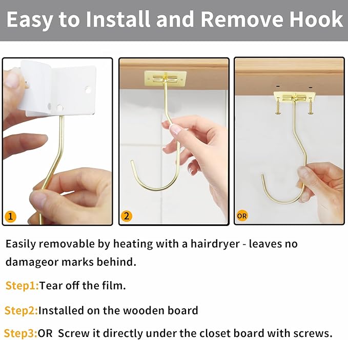 Self-Adhesive Banana Hooks, Foldable Magnetic Hanger Under Cabinet, Sturdy Metal Banana Holder for Kitchen, Space-Saving Design to Keep Bananas Fresh 3 Pieces Gold